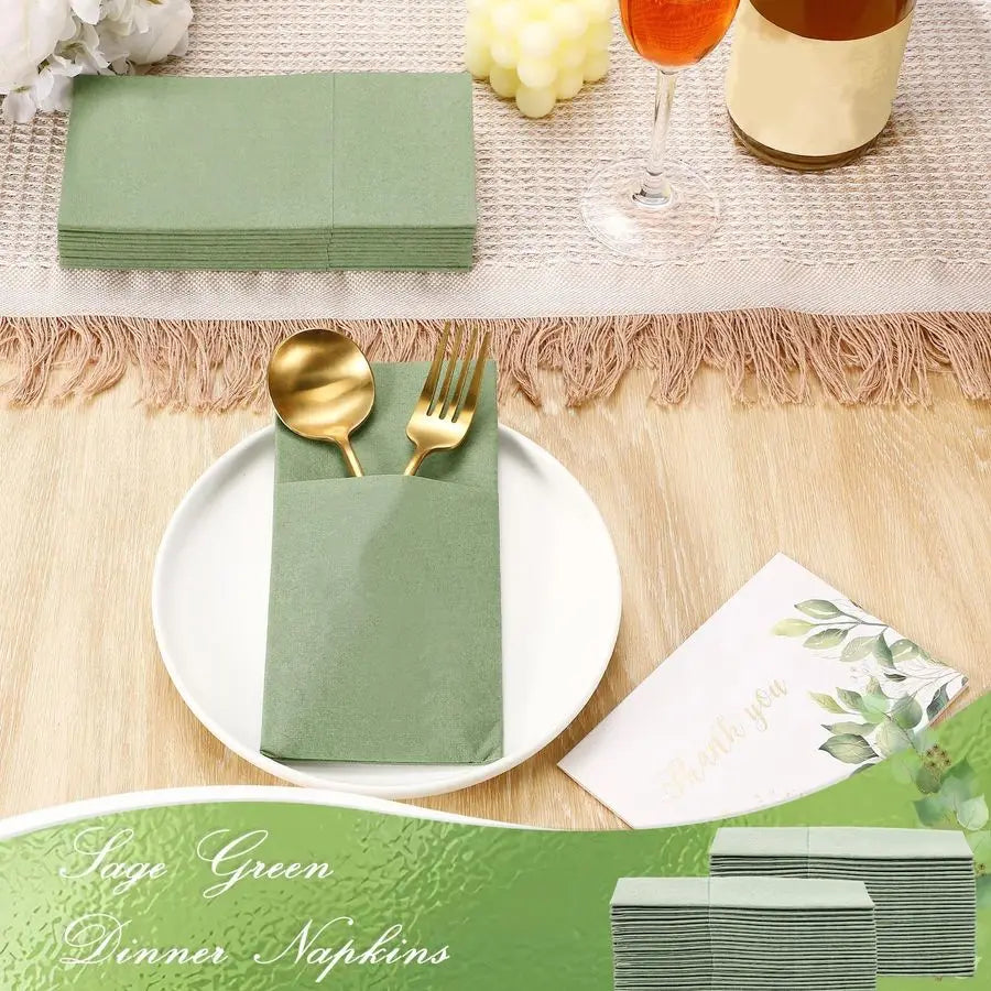 120 Pcs Sage Green Napkins 2 Ply 16x16 Sage Green Linen Feel Napkins Disposable Soft Linen Dinner Wedding Guest Hand Towels for