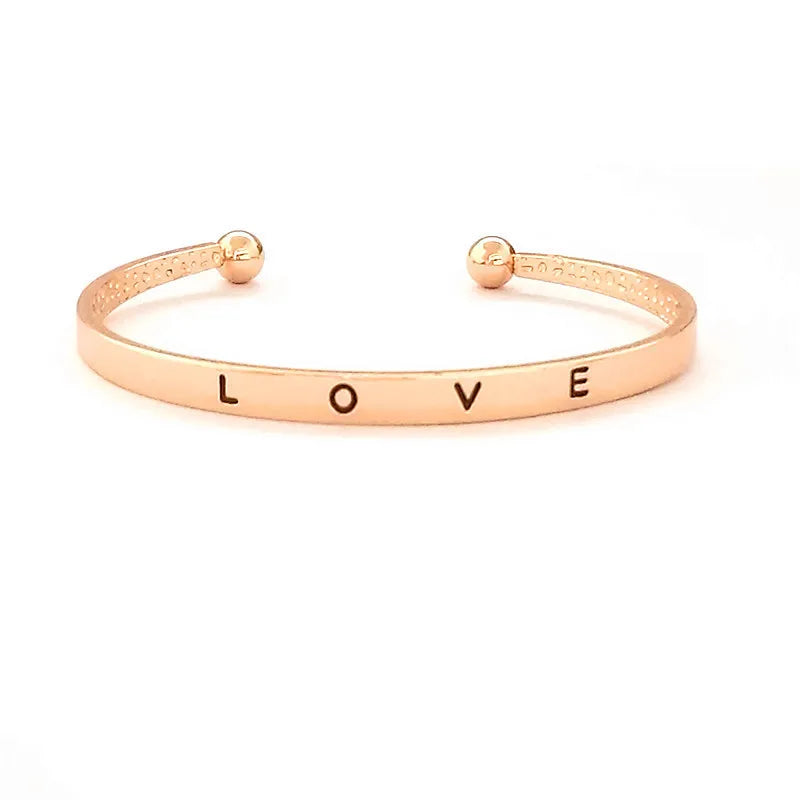 Korean Minimalist LOVE Open Bracelet Metal Engraved Love Bracelet Popular Attractive Couple Style Accessory