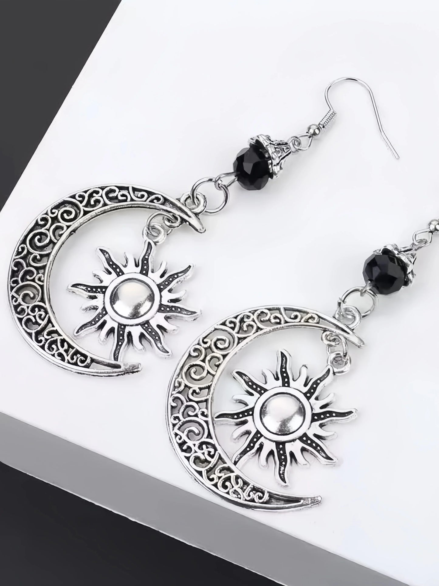 Gothic Dark Style Moon Sun Pentagram Earring Occult Crescent Wicca Witch DangleEarrings For Women Men Hanmade Goth Jewelry Gift