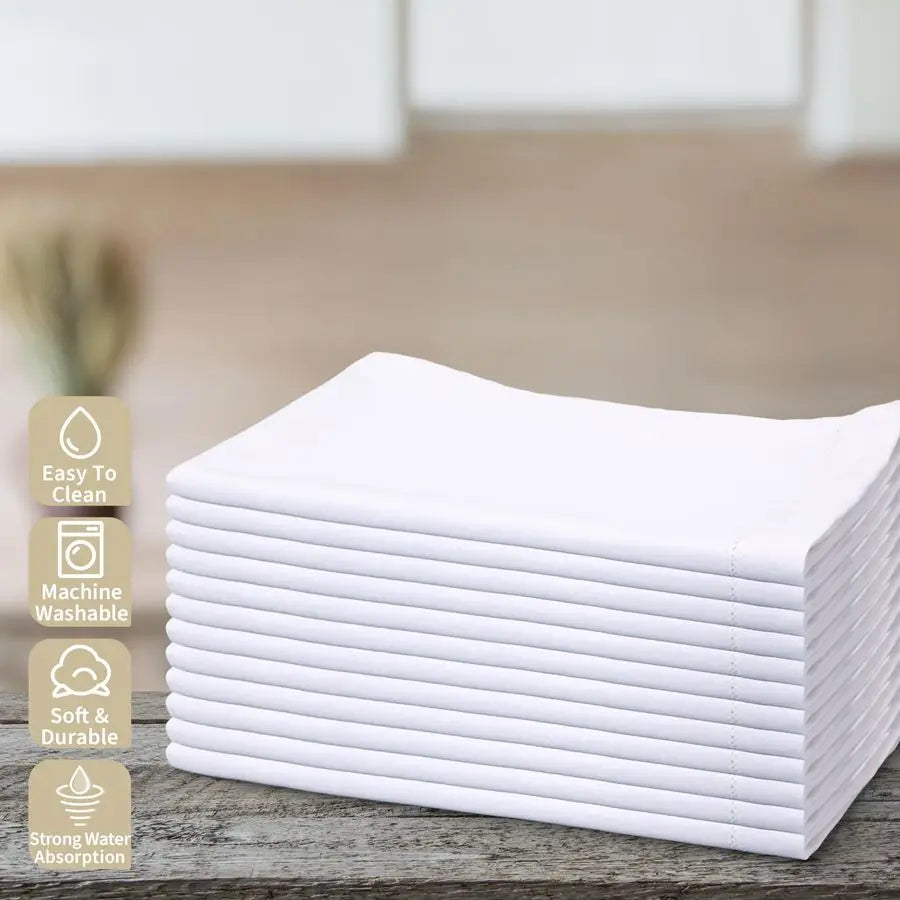 12 Pcs 14 x 22 White Linen Hemstitched Hand Towel Linen Tea Towels for Embroidery Dish Towels for Bathroom Kitchen Home