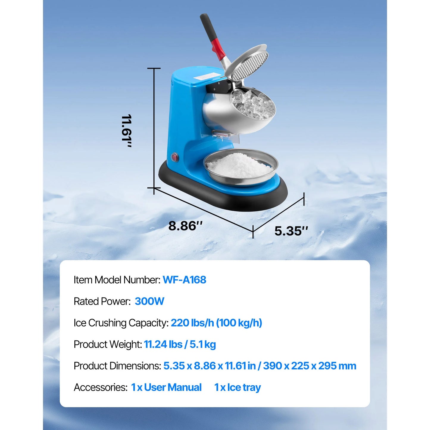 SucceBuy Ice Crusher Machine 220lb Per Hour Electric 4 Blades Snow Cone Maker Stainless Steel Shaved Ice Machine with Bowl Cover