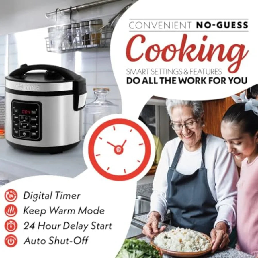 Gourmia Rice Cooker 3 Qt Capacity 12 Cup Cooked 6 Cup Uncooked Digital Controls Grain Cooker Steamer Built-In Steamer Basket No