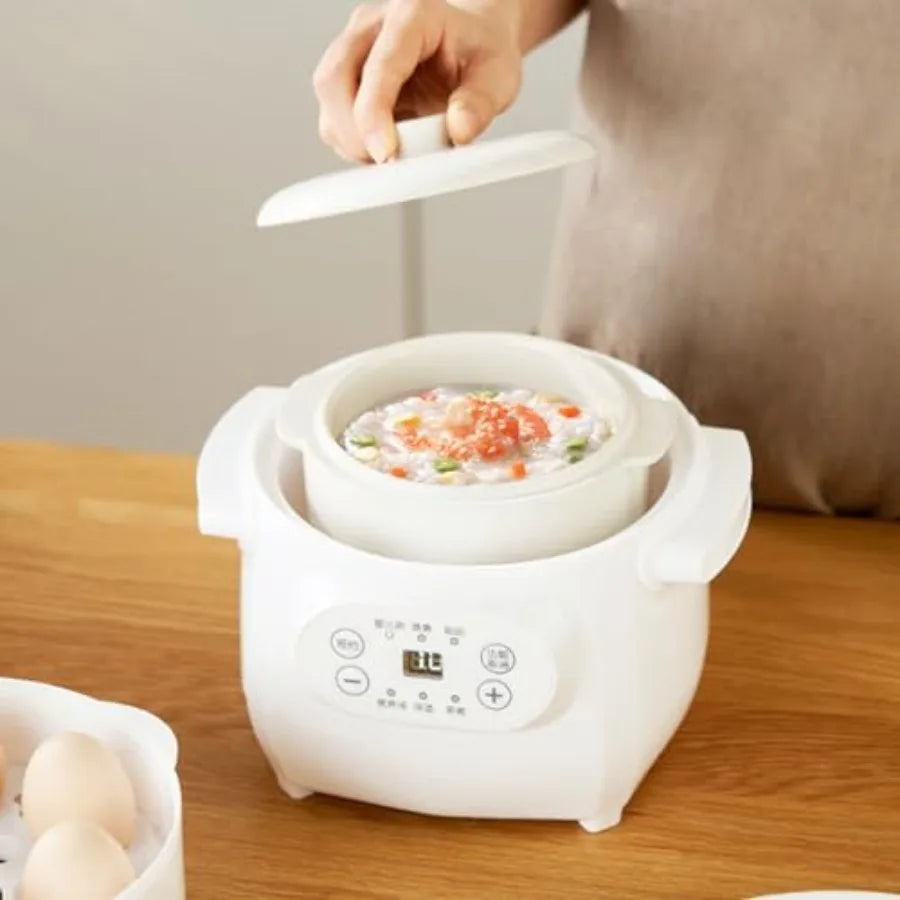 1L 200W Electric Stew Pot Ceramic Liner Hot Pot Cooker with Timer Reservation Warm Keeping for Porridge Rice Soup Kitchen Food