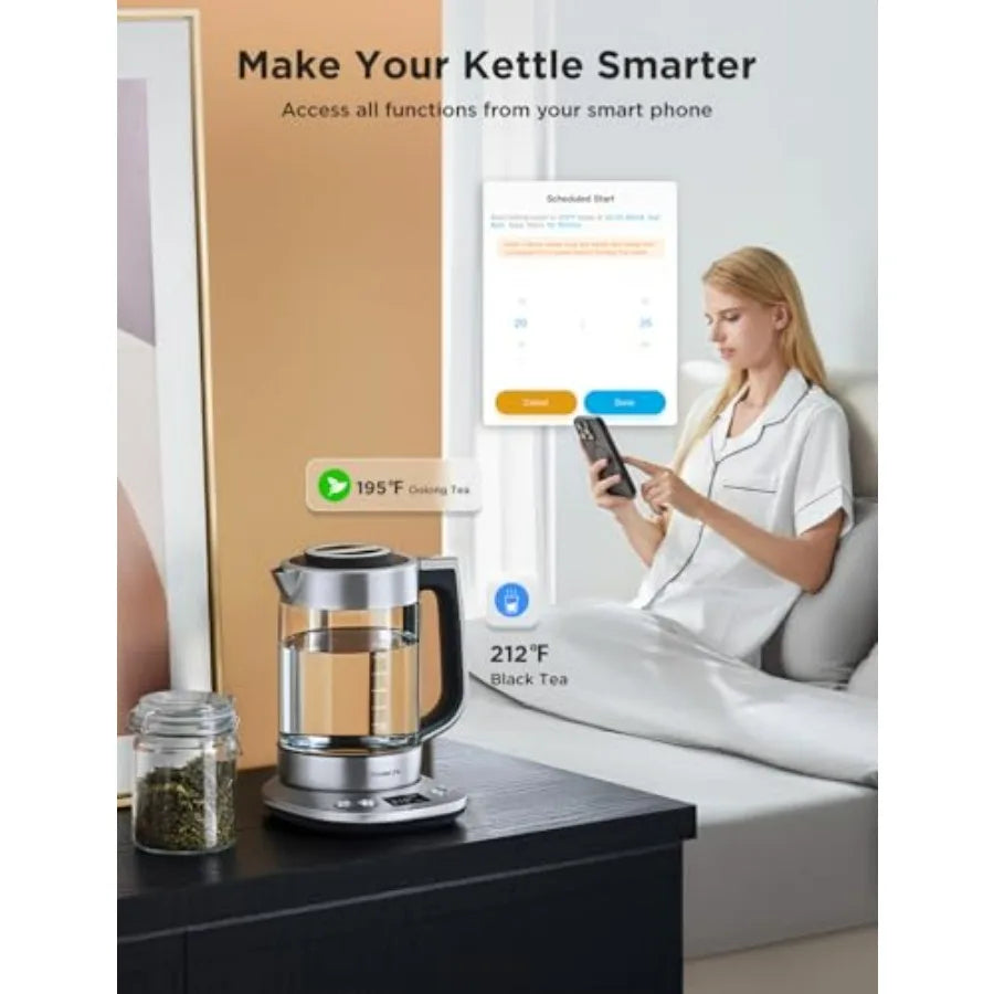 Smart Electric Kettle with Tea Infuser for Loose Leaf 1.7L Silver BPA Free Variable Temperature Control 2H Keep Warm Auto Shut