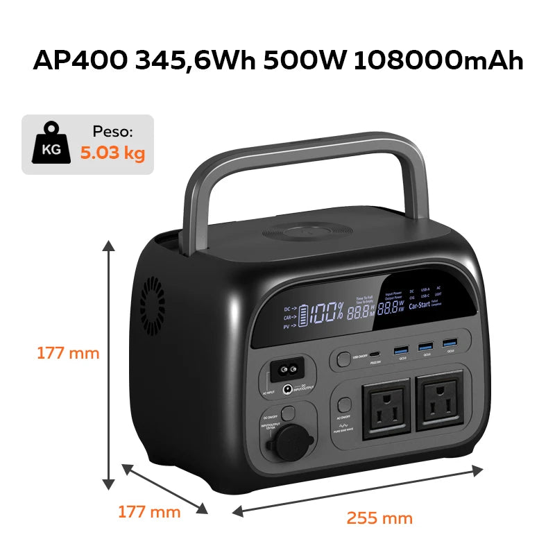 CTOLITY AP400 500W Portable Power Station 345.6Wh LiFePo4 Battery 100W 200W Solar Panel AC Charging Station Camping Equipment