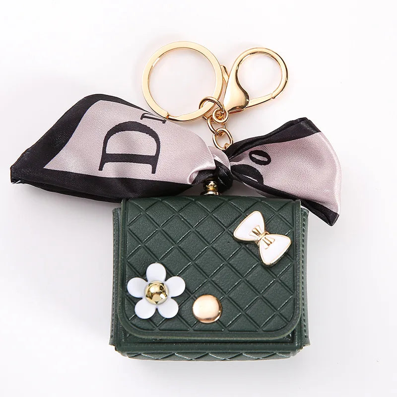 Fashion Leather Earphone Storage Bag Mini Creative Keychain Solid Color Pendant Earphone Case Bluetooth Headset Cover