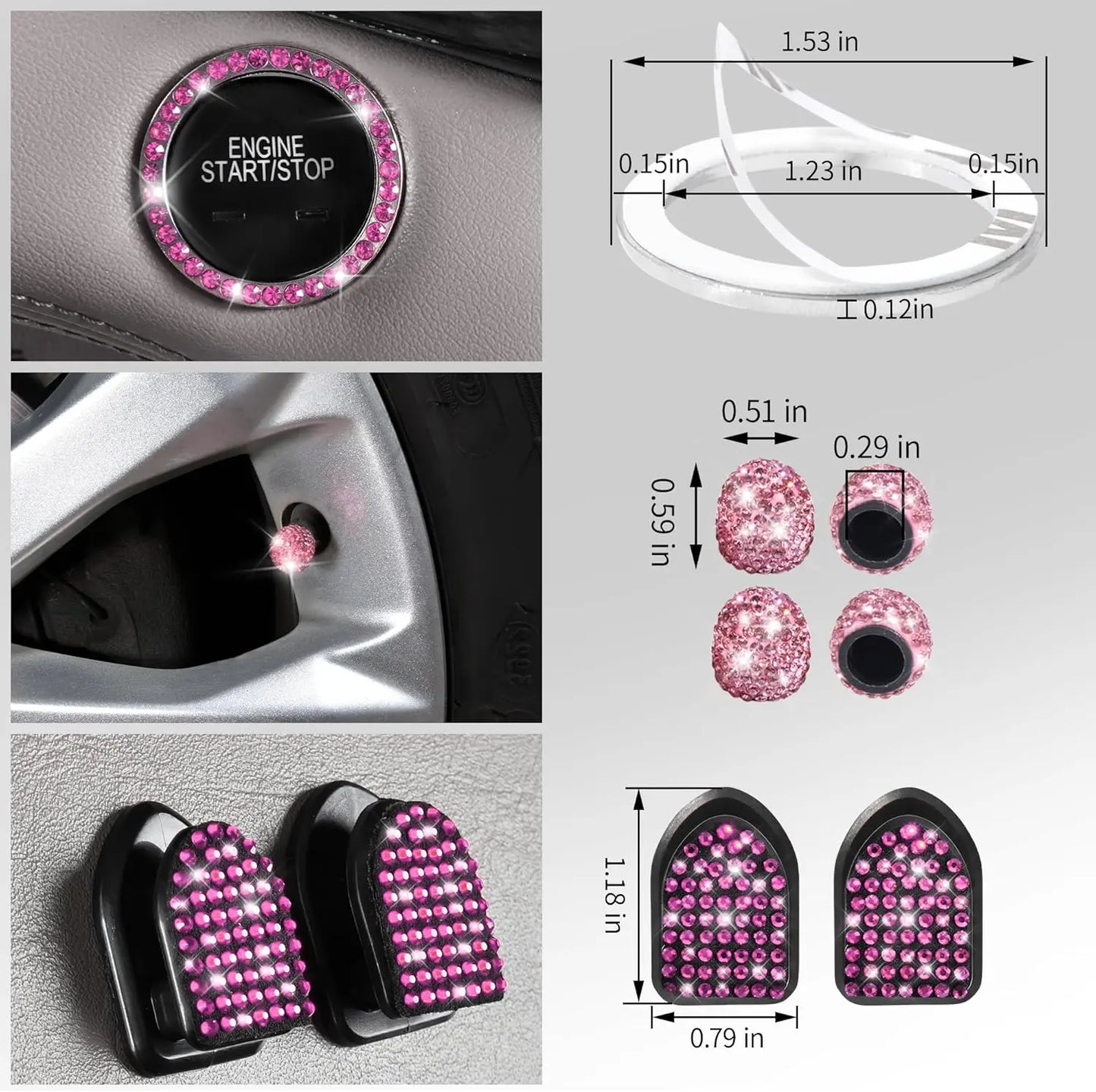 Pink Bling Car Accessories Set: Steering Wheel Cover, License Plate Frame, Phone Holder & Decorations for Women