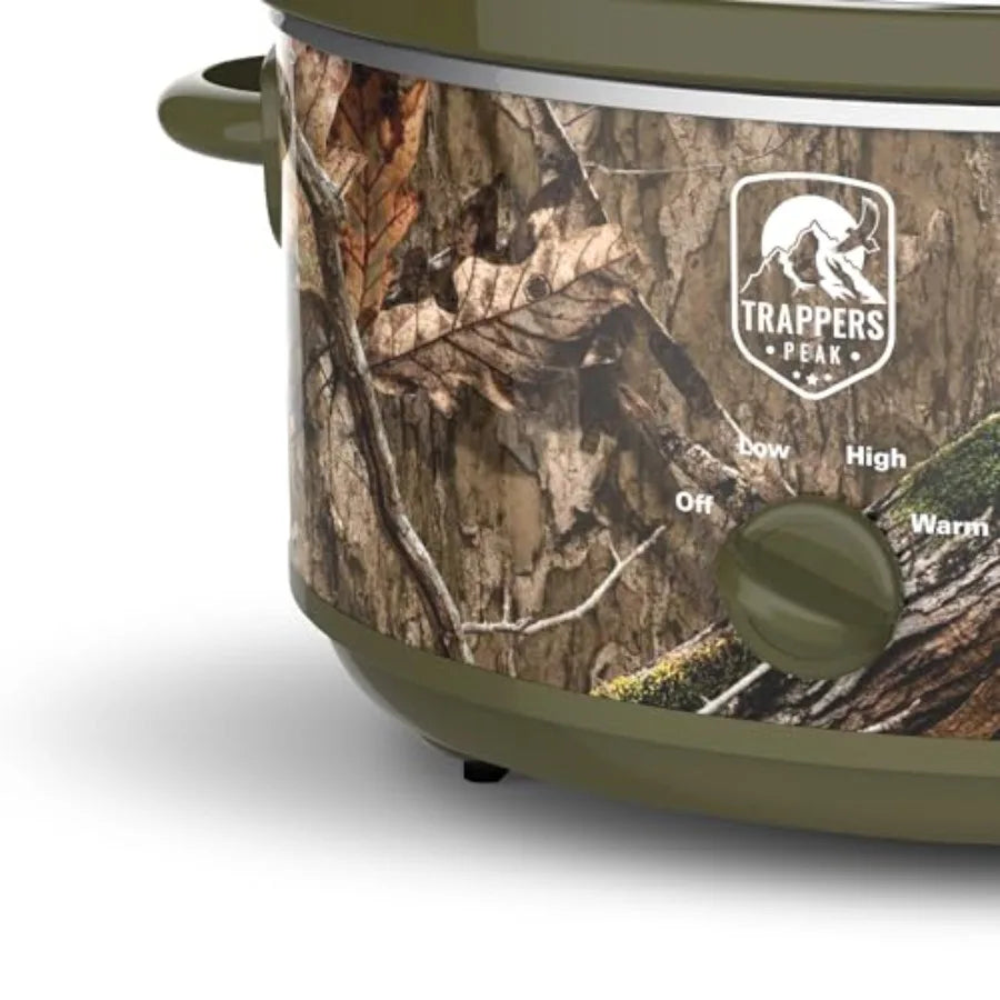 7 Quart Oval Slow Cooker Pot with Heat Settings for Kitchen Appliances Counter Top Use and Cooking Camo Green