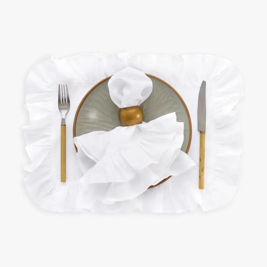 Linen Placemats Set of 4100 Pure Linen White Placemats 14 x 19 Inch for Valentines, Spring, Easter Gabrielle Ruffle, Handcrafted