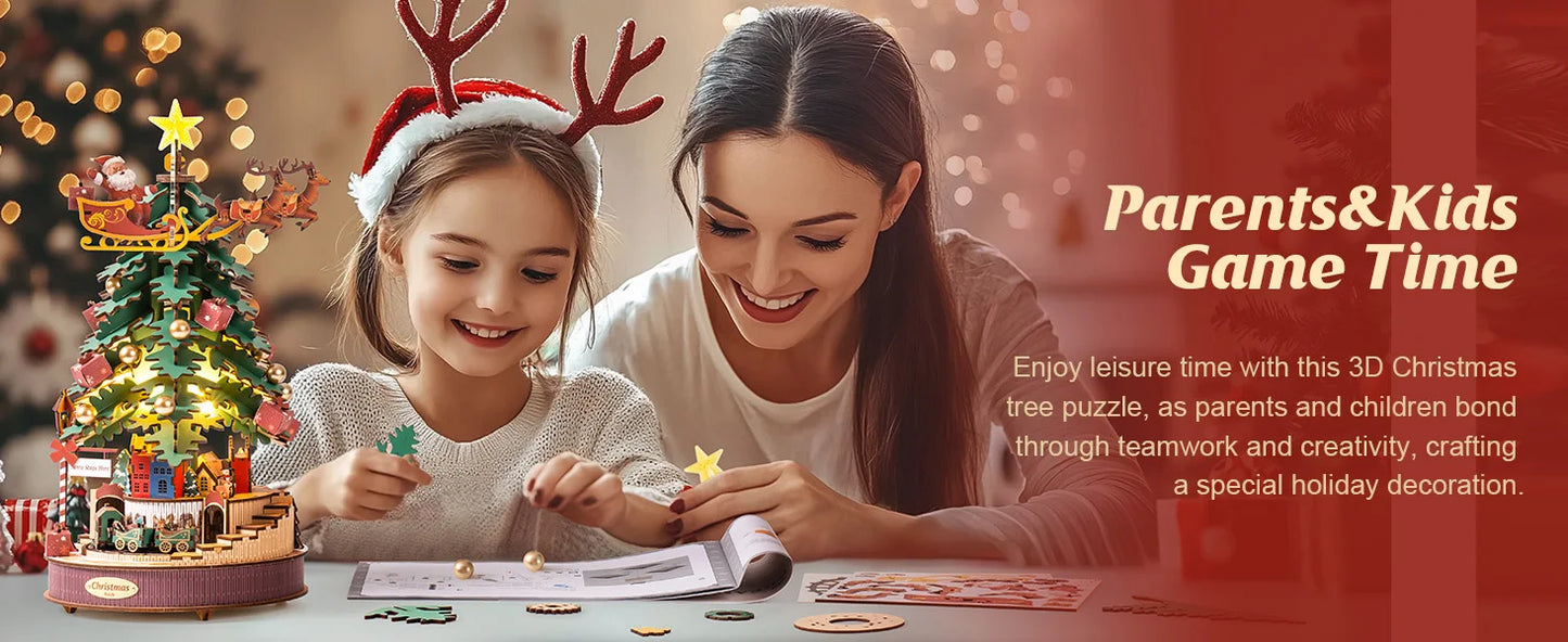 Robotime 3D Wooden Puzzles Music Box Christmas Melody Tree Wooden Model Kits for Adults to Build Best Gifts for Adults and Kids