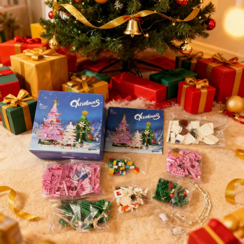 Three Christmas Trees with Led Strips Building Blocks Kit 743 PCS DIY Home Decor Assembly Toy Holiday Gift for Kids New Year Set