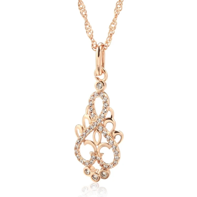 New Trend Crystal Flower Pendant Necklace Women Natural Zircon 585 Rose Gold Ethnic Bride Necklace Fashion Vintage Jewelry Urn