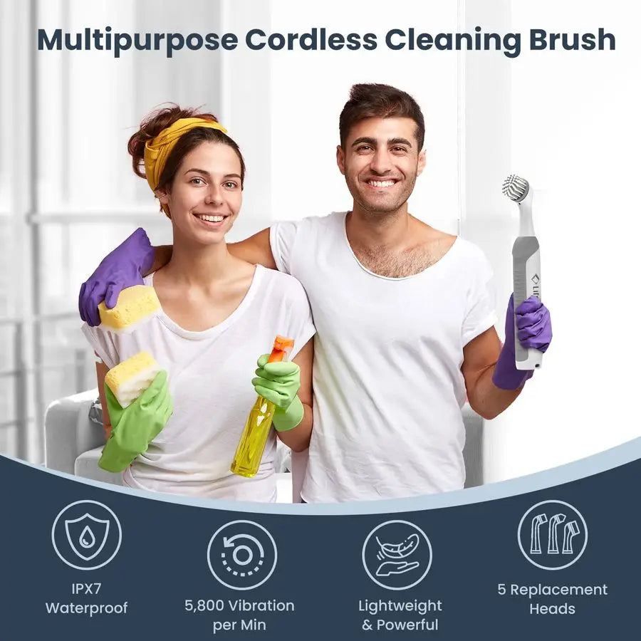 Rechargeable Power Scrubber, Cordless Electric Cleaning Brush, Water Resistant Small Electric Grout Brush with 5 Brushes for Hom