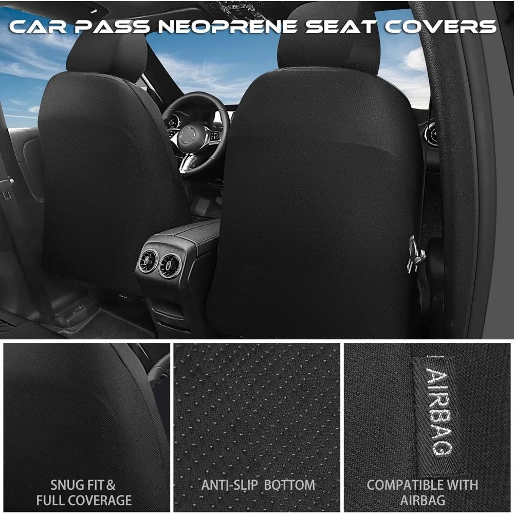 Waterproof Neoprene Car Seat Covers, Universal Fit for SUV Sedan Truck, Black Red Embossed Design