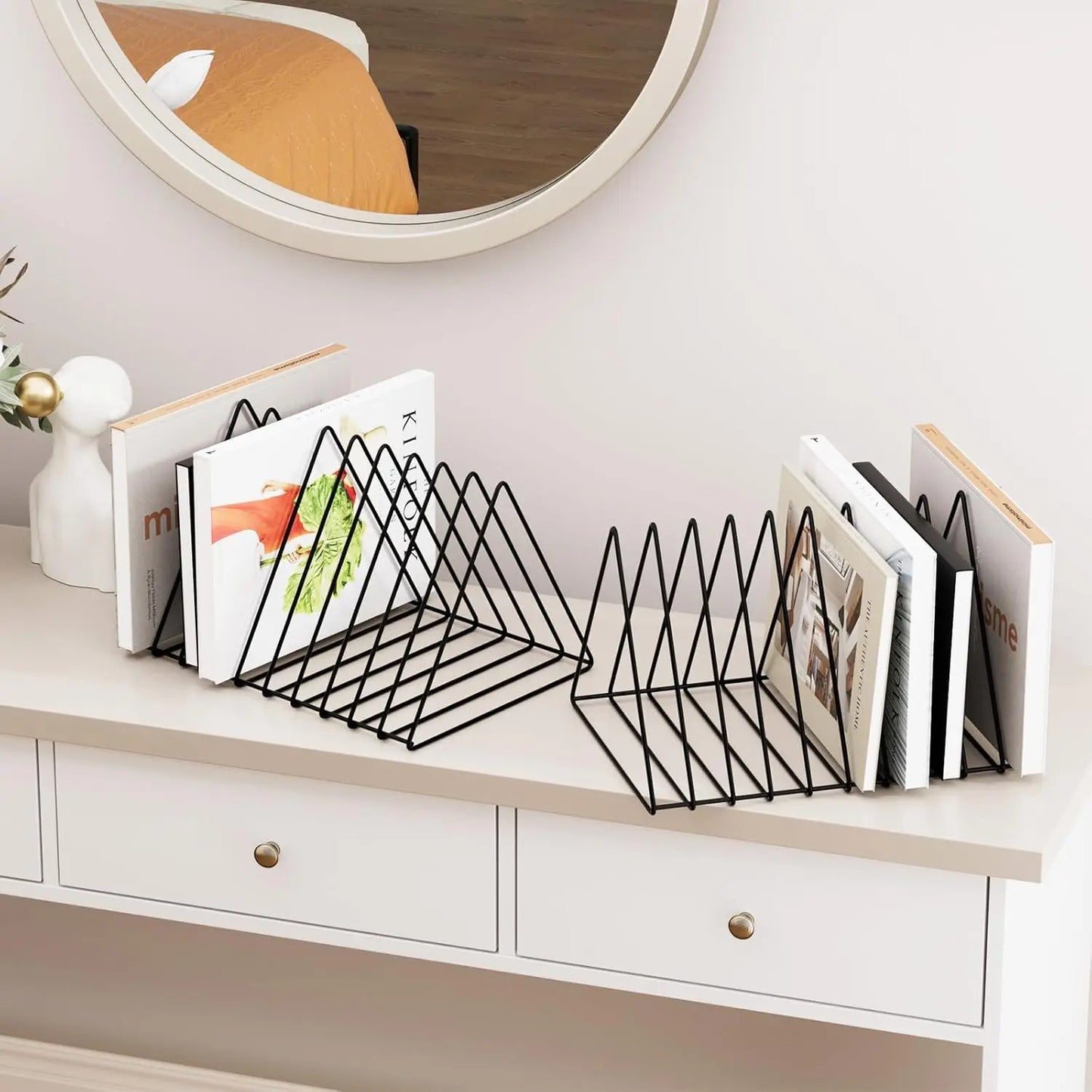 Metal Triangle Desk Organizer with 10 Sections, Magazine Holder and File Storage in Black