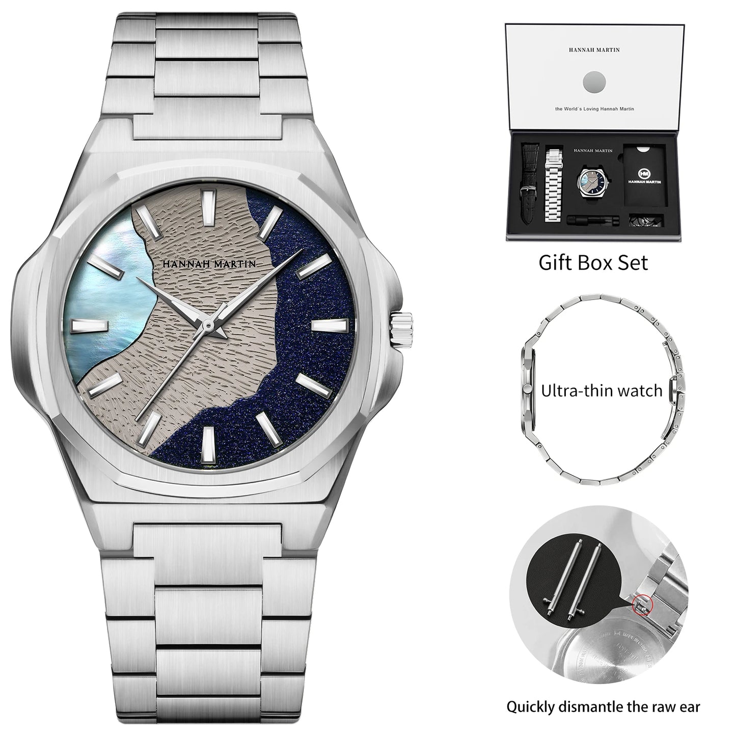 Men Watches Quartz Movement 40mm Stainless Steel Black Clock UltraThin Japanese Quartz Movement Gift 1Set Men Watch Reloj Hombre