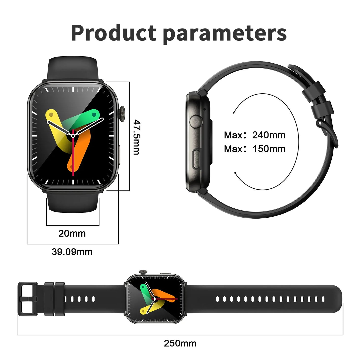 SOPZTENI R60 Smartwatch 1.96'' AMOLED HD Screen Bluetooth Call Watch for Men Women Blood Oxygen Health Monitoring Fitness Watch