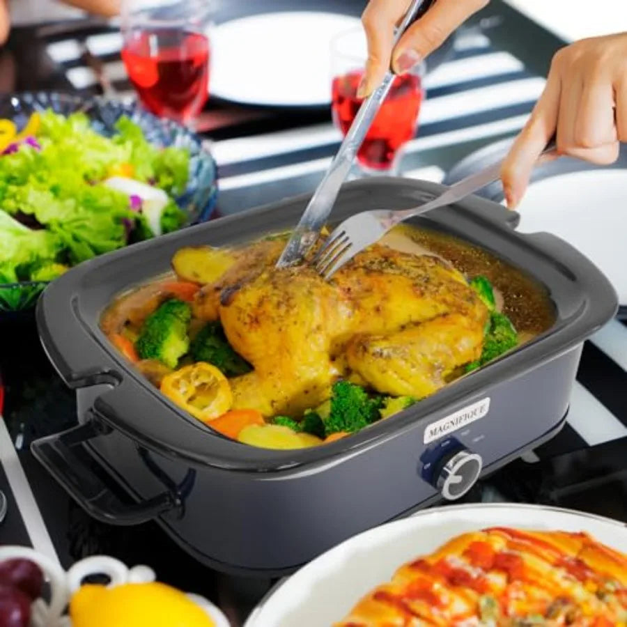 4-Quart Slow Cooker with Casserole Manual Warm Setting - Blue Kitchen Small Appliance for Family Dinners Dishwasher Safe Crock