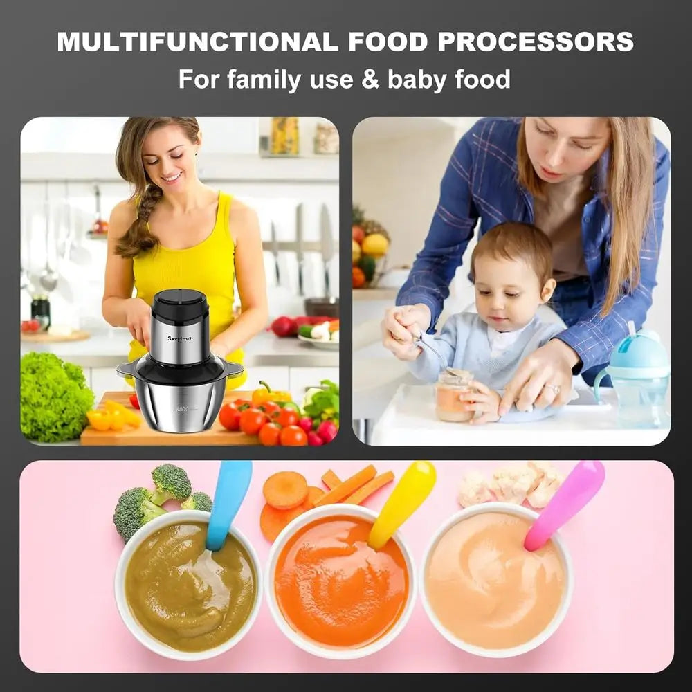 Electric Meat Grinder and Vegetable Chopper, 2 Bowls, 8 Cup Capacity, 350W, Bi-Level Blades