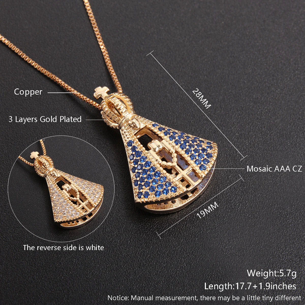 Nossa senhora Women/Girls Lujan Virgin Necklace virgen de guadal AAA CZ Choker Religious Gold Plated mardi gras Jewelry