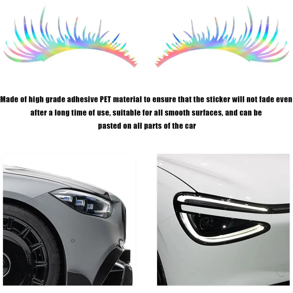2 PCS Eyelash Decal for Car Headlight, Waterproof Cute Fake Eyelash Auto Body Bumper Stickers, Reflective Funny Eyelashes Decora