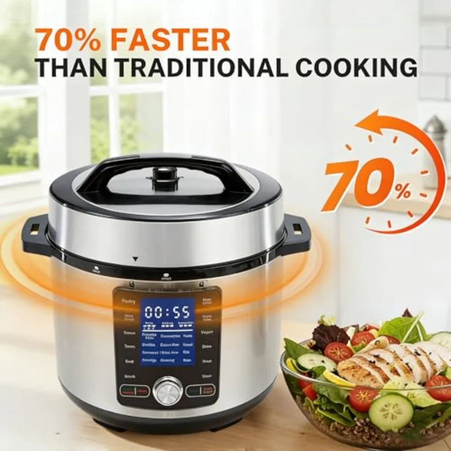 Electric Pressure Cooker 8.5 Quart 24-in-1 Stainless Steel Non-Stick Multi Cooker for Slow Cooking Yogurt Steam Rice Poultry Be