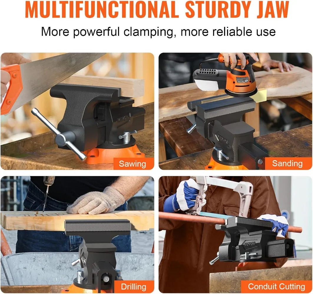 6.5" Heavy Duty Bench Vise with 360° Swivel Base, Anvil & Jaw Pads - Perfect for Drilling, Pipe Cutting & Metalwork