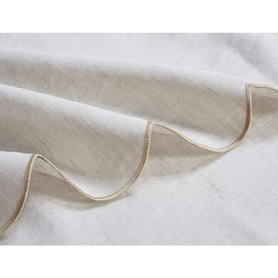 100% French Flax Linen Tablecloths Scalloped Embroidery Rectangle 84Lx60W Inch for Dinners, Parties, Spring, Easter, Machine Was