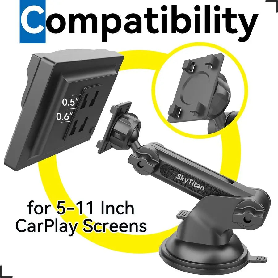 Cup Car Mount for Portable CarPlay Screens, Adjustable Angles, Flexible Long Arm, Windshield Dashboard Mounting Solution for inC