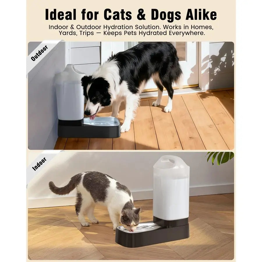 Automatic Dog Water Bowl Dispenser 2.4 Gallon Stainless Steel Gravity Pet Water Feeder with Ergonomic Handle Design Anti Splash
