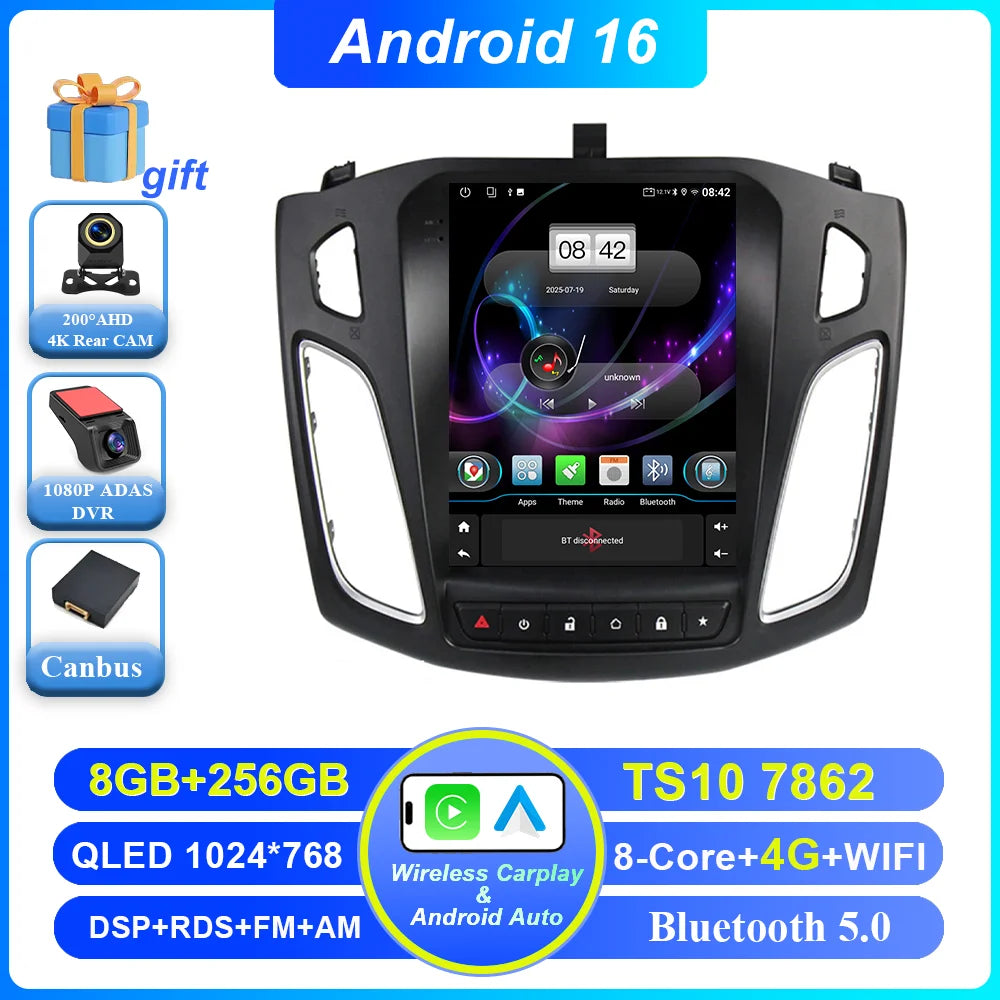 Android 16 Car Radio Stereo For Ford Focus 3 Mk 3 2011 2012 - 2019 Auto GPS Multimedia Player 2Din Wireless Carplay 4G WiFi BT