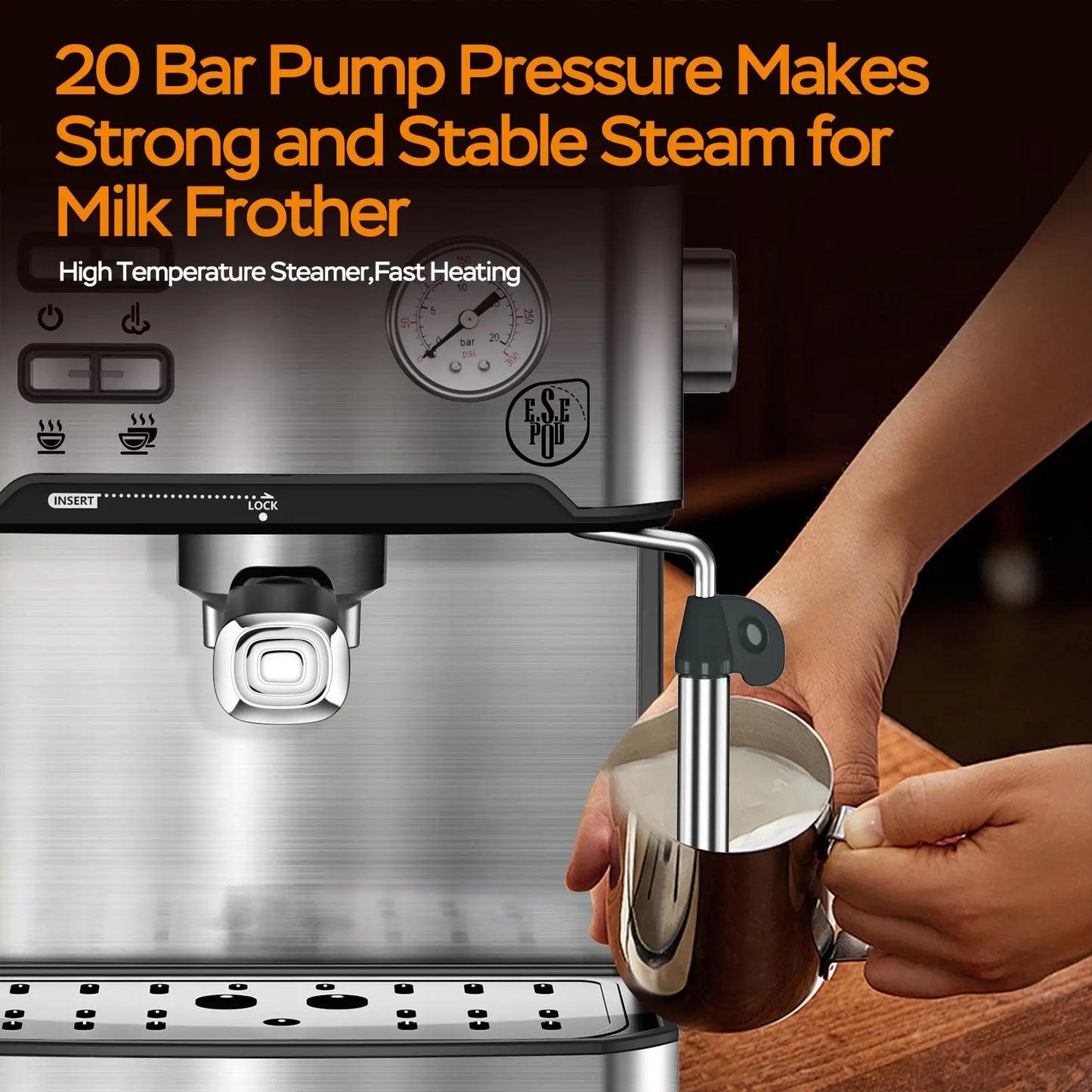 20Bar Household Espresso Machine Semi Auto Coffee Maker with Milk Frother Steam Wand Pressure Gauge 54oz Water Tank Coffee Maker