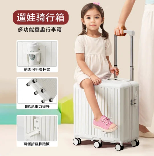 Kids Rideable Suitcase 20 Inch Cabin TSA Lock Lightweight Rolling Trolley Seat Travel Case Boys Girls Maleta De Maquillaje