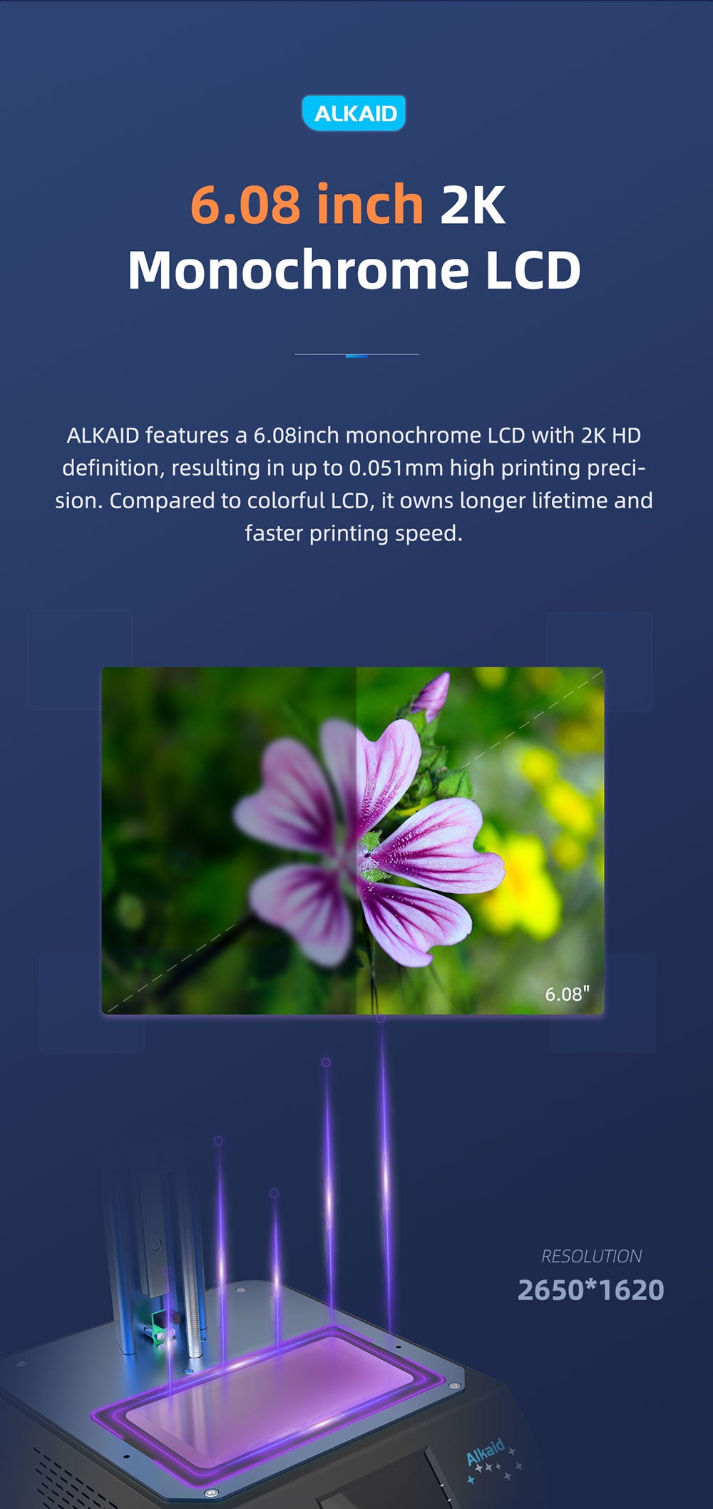 GEEETECH ALKAID LCD 3D Printer UV Light Curing Resin Printing, Large Build Volum 82*130*190 7.48" High Resolution Fast Printing