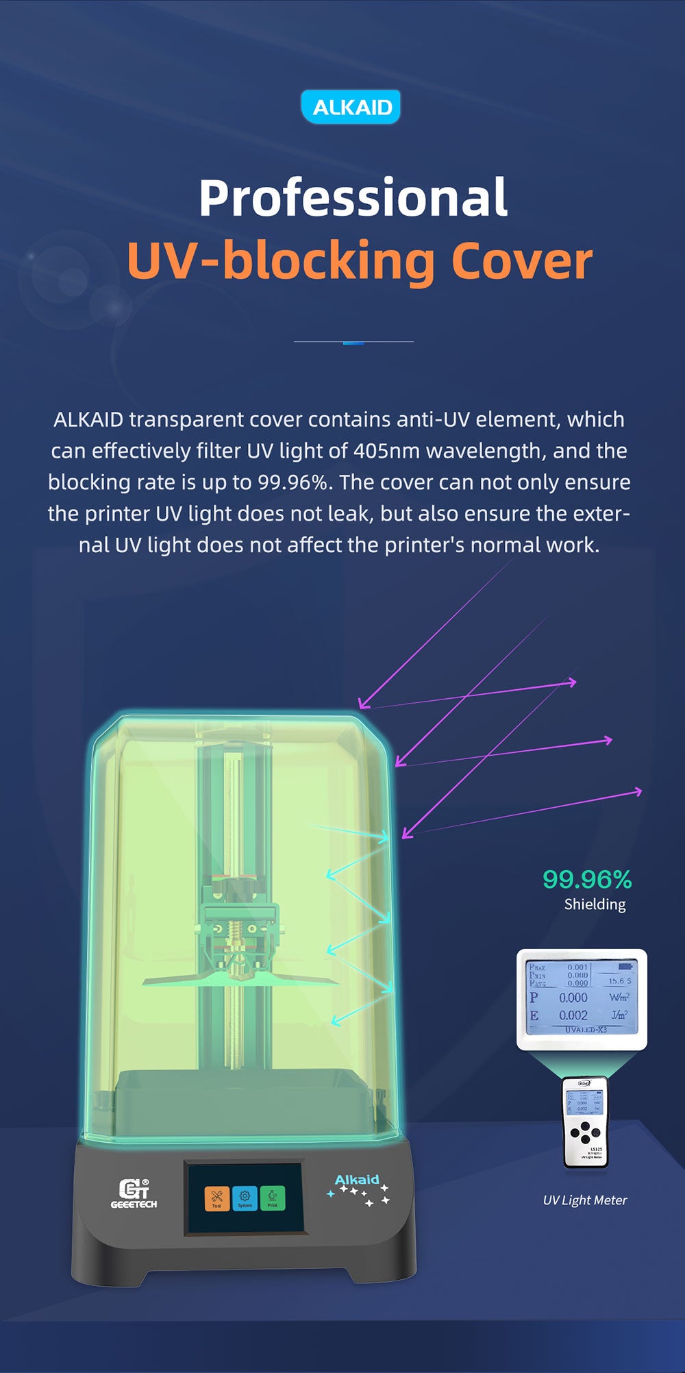 GEEETECH ALKAID LCD 3D Printer UV Light Curing Resin Printing, Large Build Volum 82*130*190 7.48" High Resolution Fast Printing