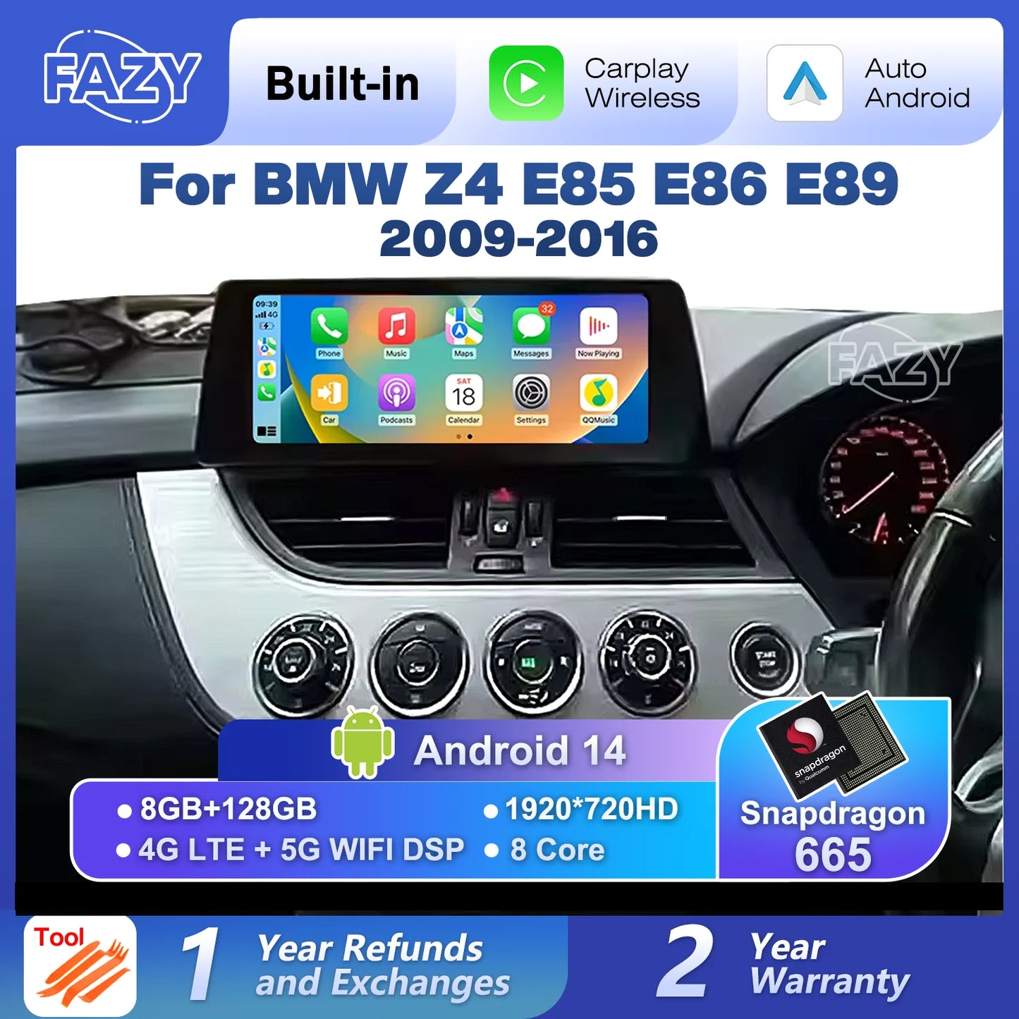 Android 14 Wireless Carplay Touch Screen For BMW Z4 E89 E85 E86 2009-2016 4G Car Radio Multimedia Player Navi Stereo DSP WIFI