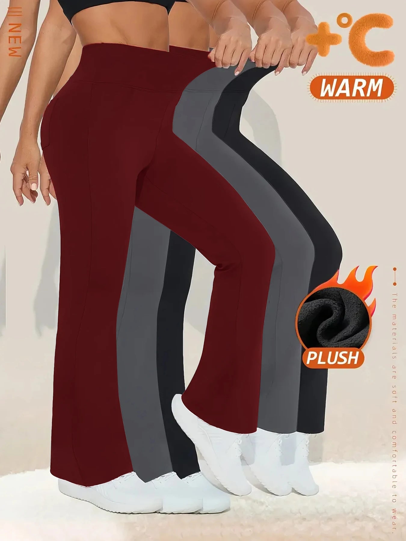 3-Pack Women's Solid Skinny Flare Leg Pants,High Waist Stretch Flared Pants, Sports Yoga Pants Compression Leggings Running Fitn