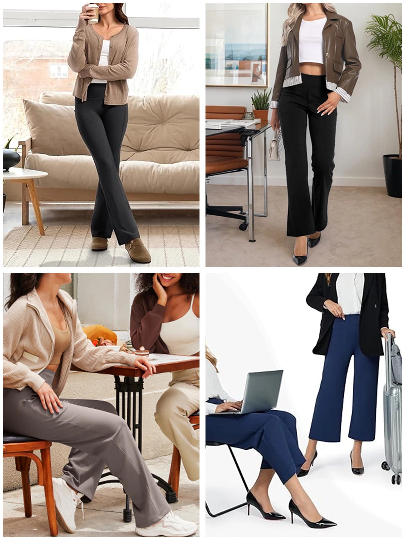 3-Pack Women's Solid Skinny Flare Leg Pants,High Waist Stretch Flared Pants, Sports Yoga Pants Compression Leggings Running Fitn