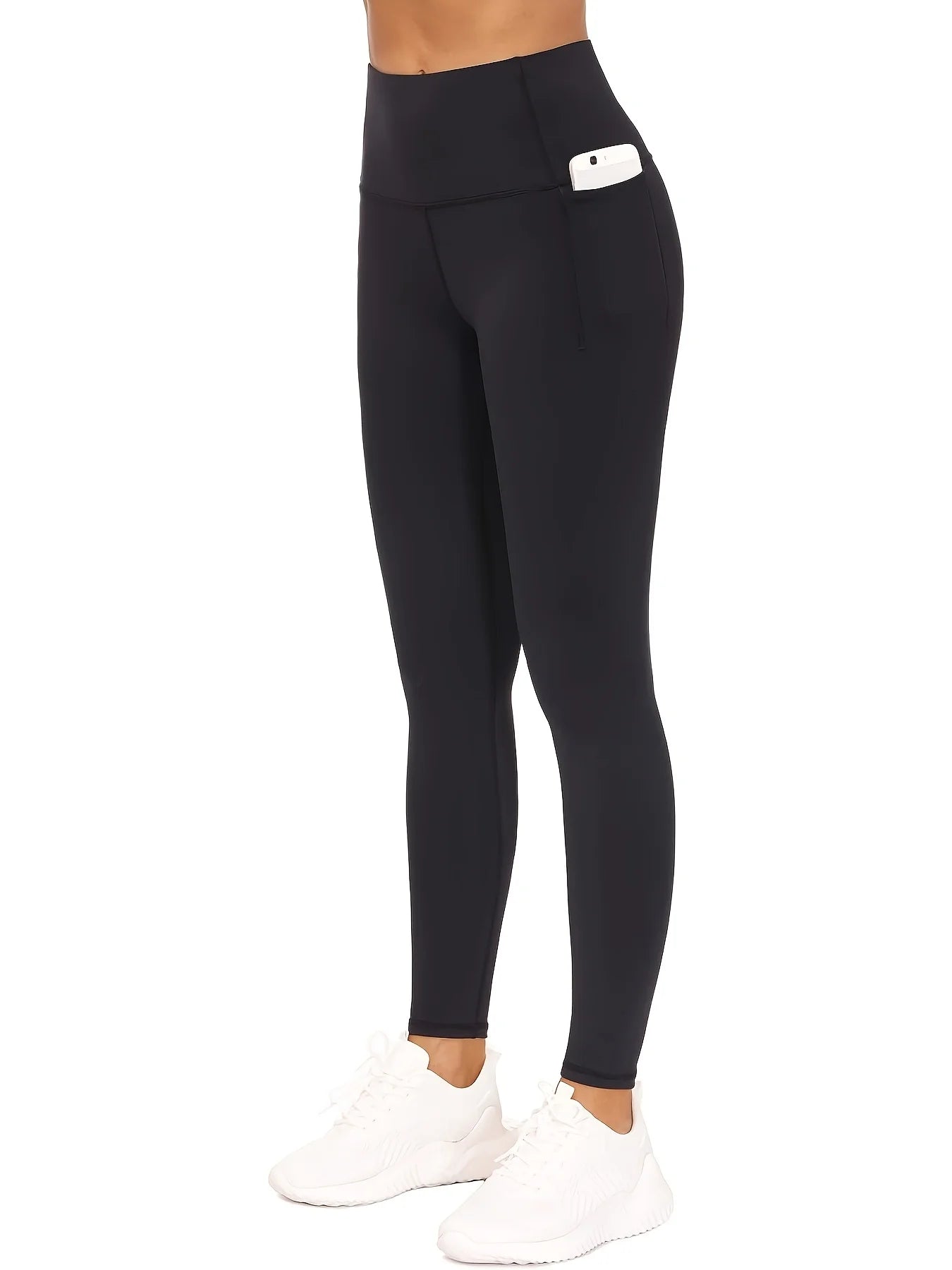 1pcs Black High-Waist Yoga Pants with Pockets 4-Way Stretch Quick Dry Tummy Control Non-See-Through for Gym Yoga Running Pilates