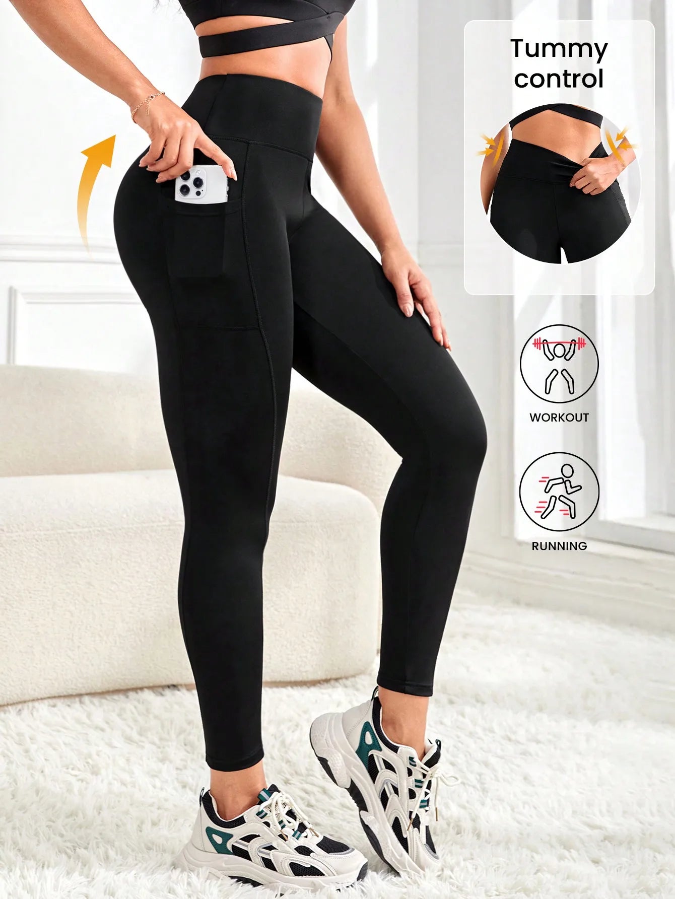 High Waist Yoga Legging  With Pockets, Tummy Control Workout Running Yoga Leggings For Women