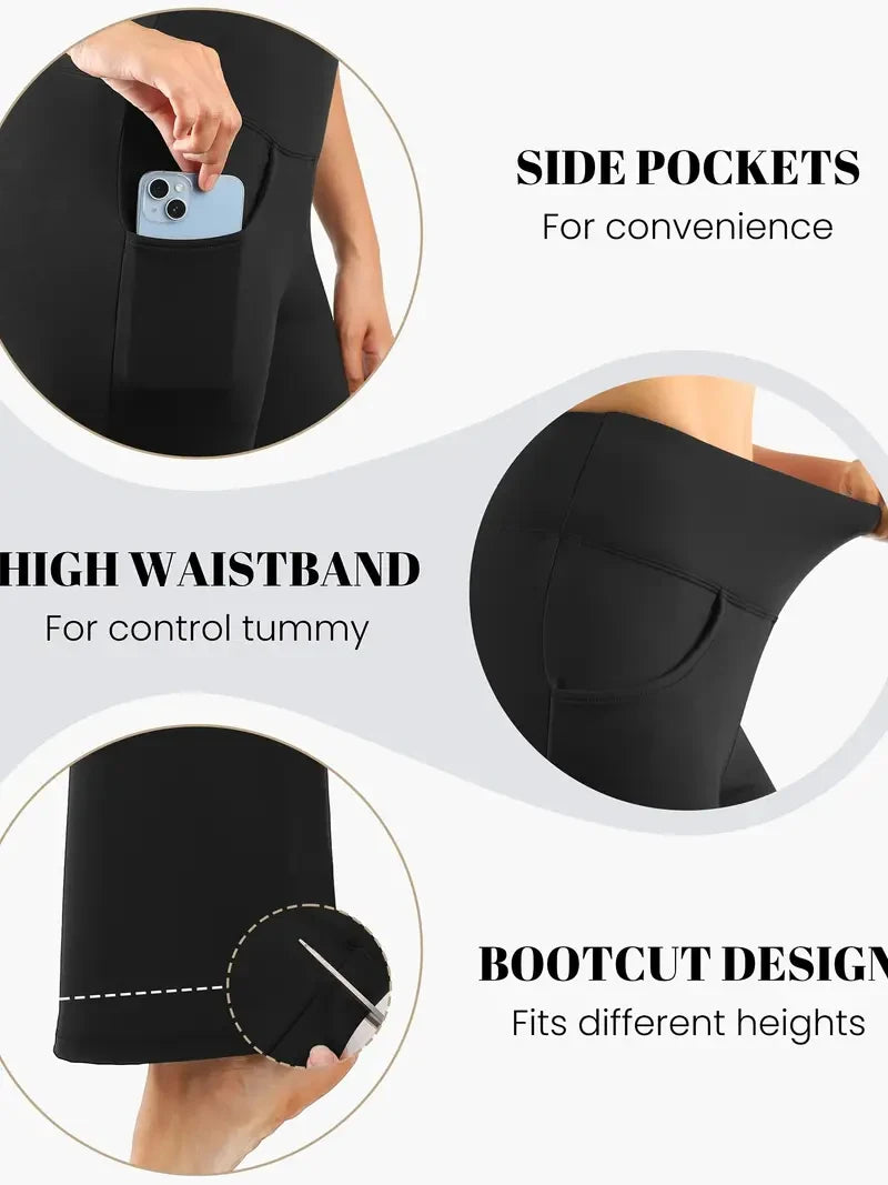 3-Pack Women's Solid Skinny Flare Leg Pants,High Waist Stretch Flared Pants, Sports Yoga Pants Compression Leggings Running Fitn