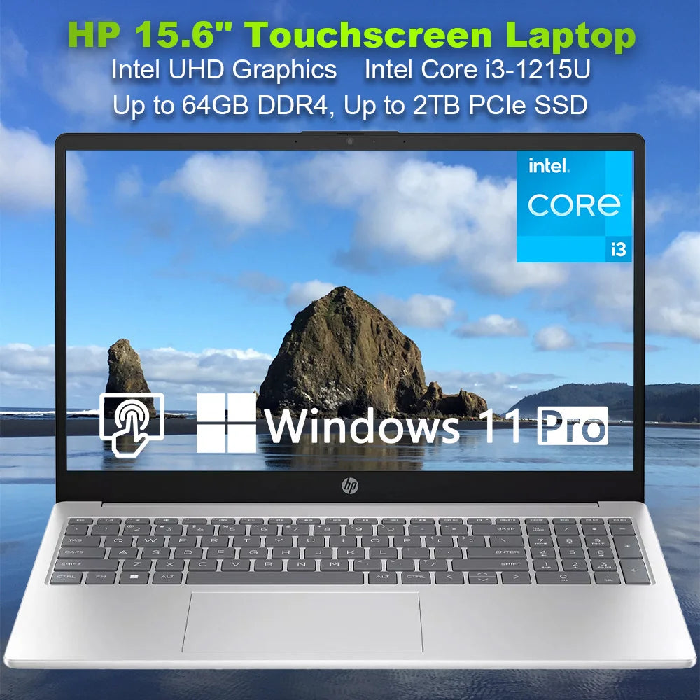 HP 2024 Newest Business Laptop,15.6" Touchscreen Laptop,Intel Core i3-1215U,Up to 64GB RAM,2TB SSD,Intel UHD Graphics,Win 11 Pro