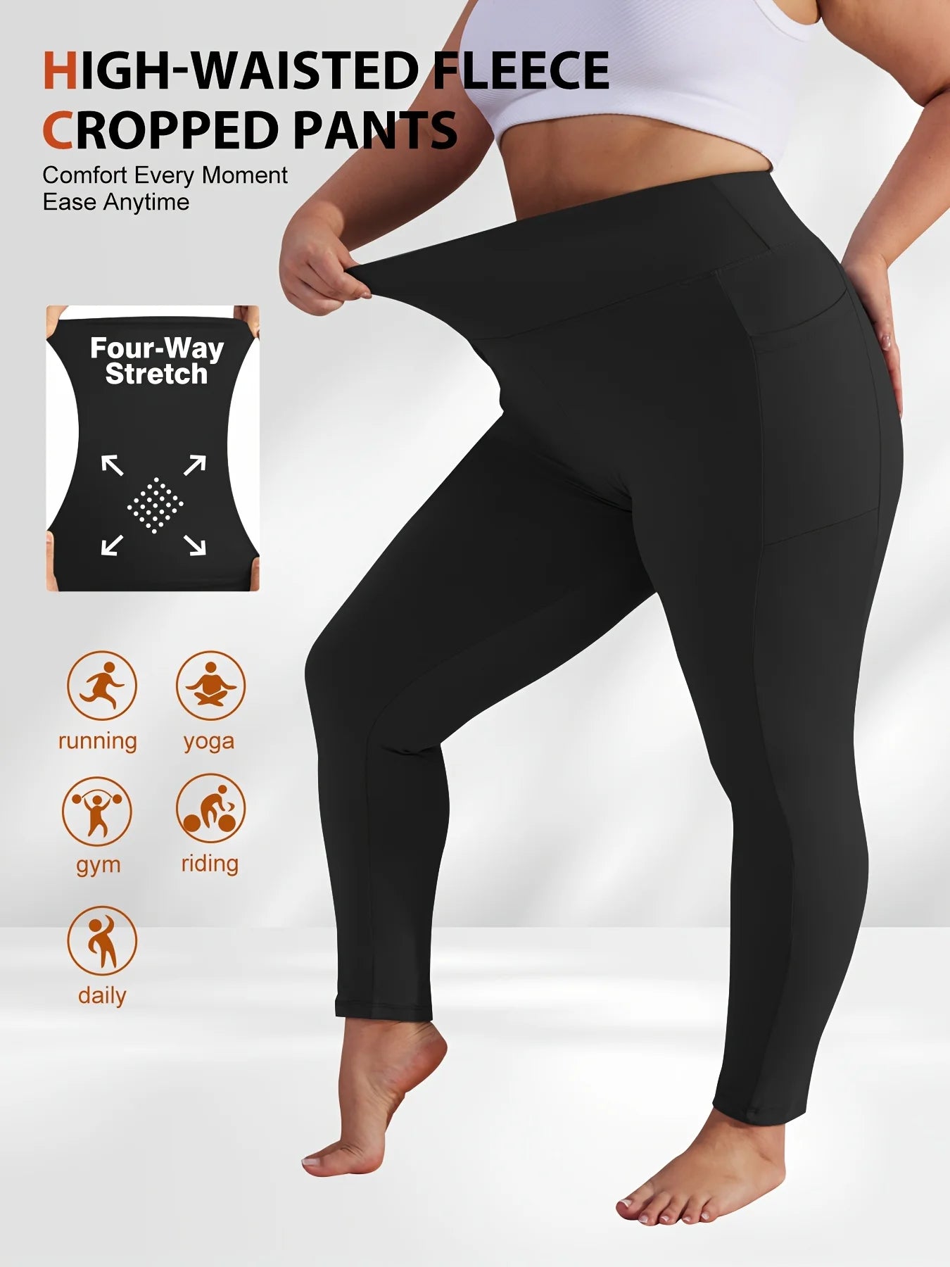 1pcs Black High-Waist Yoga Pants with Pockets 4-Way Stretch Quick Dry Tummy Control Non-See-Through for Gym Yoga Running Pilates