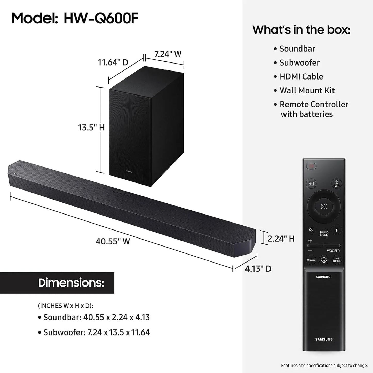 Samsung 3.1.2CH Q-Series Soundbar with Subwoofer, Dolby Atmos Home Theater