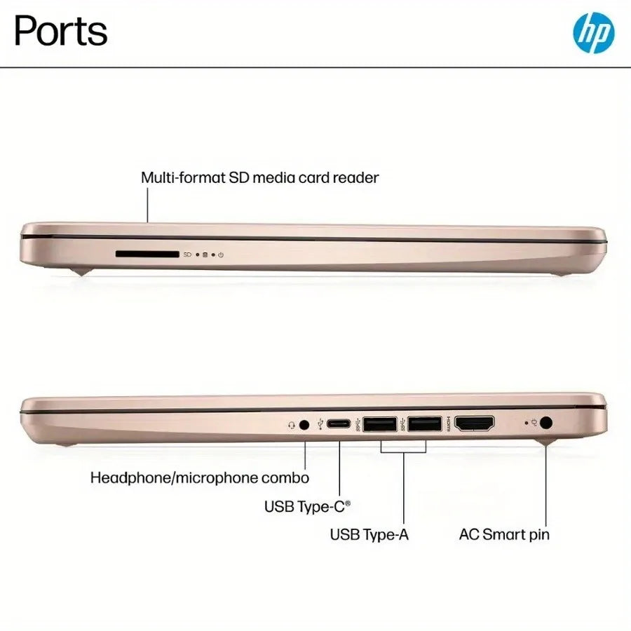 HP 14" HD Business Laptop,Intel Processor N150,4GB RAM,128GB UFS,Intel Graphics,Wi-Fi 6,Windows 11 Home,Pale Rose Gold