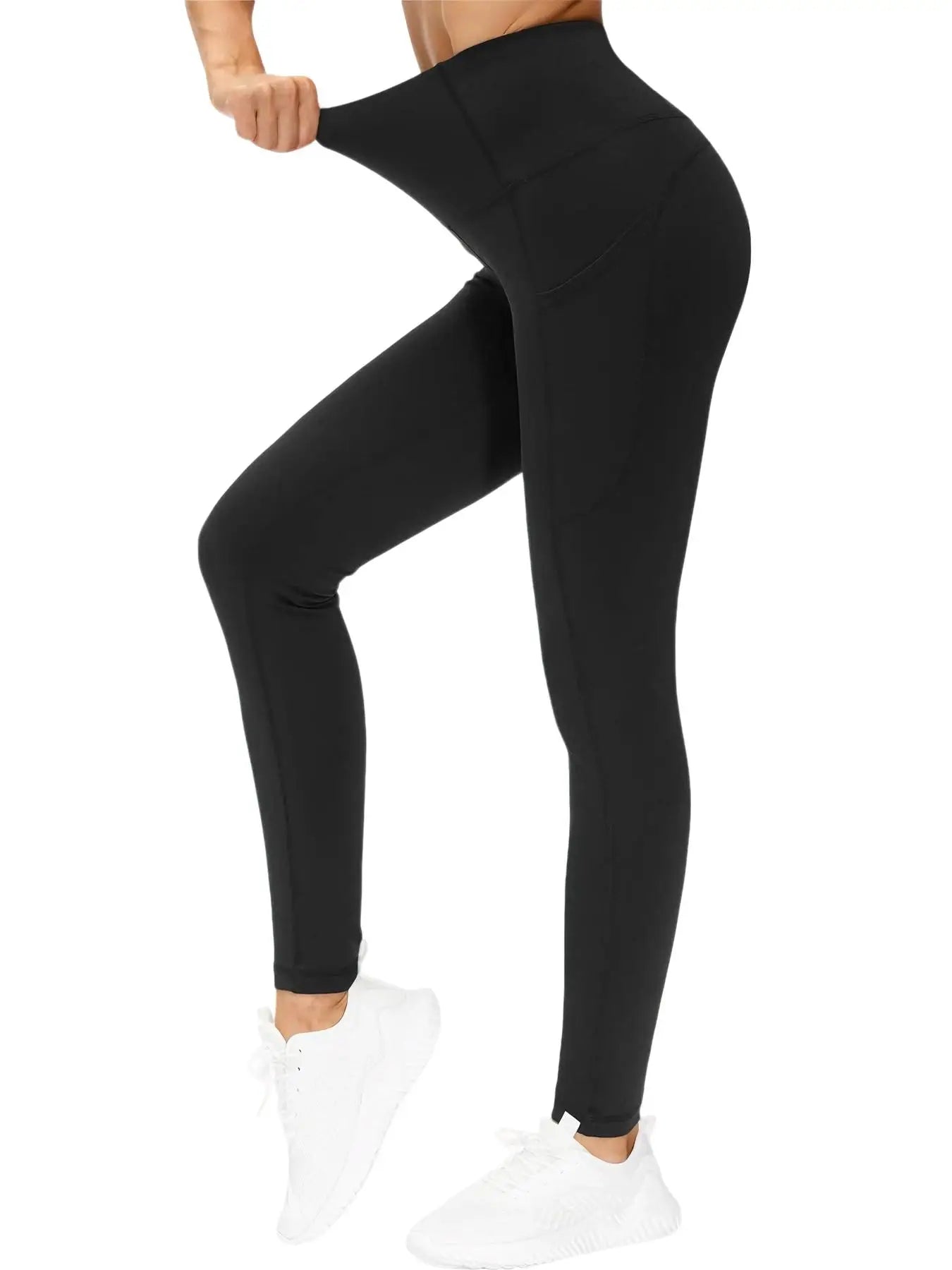 A Two-Piece Set of Athletic Leggings with Pockets on Both Sides, Yoga, Running, Quick-Drying, High Elasticity Soft, Comfortable.