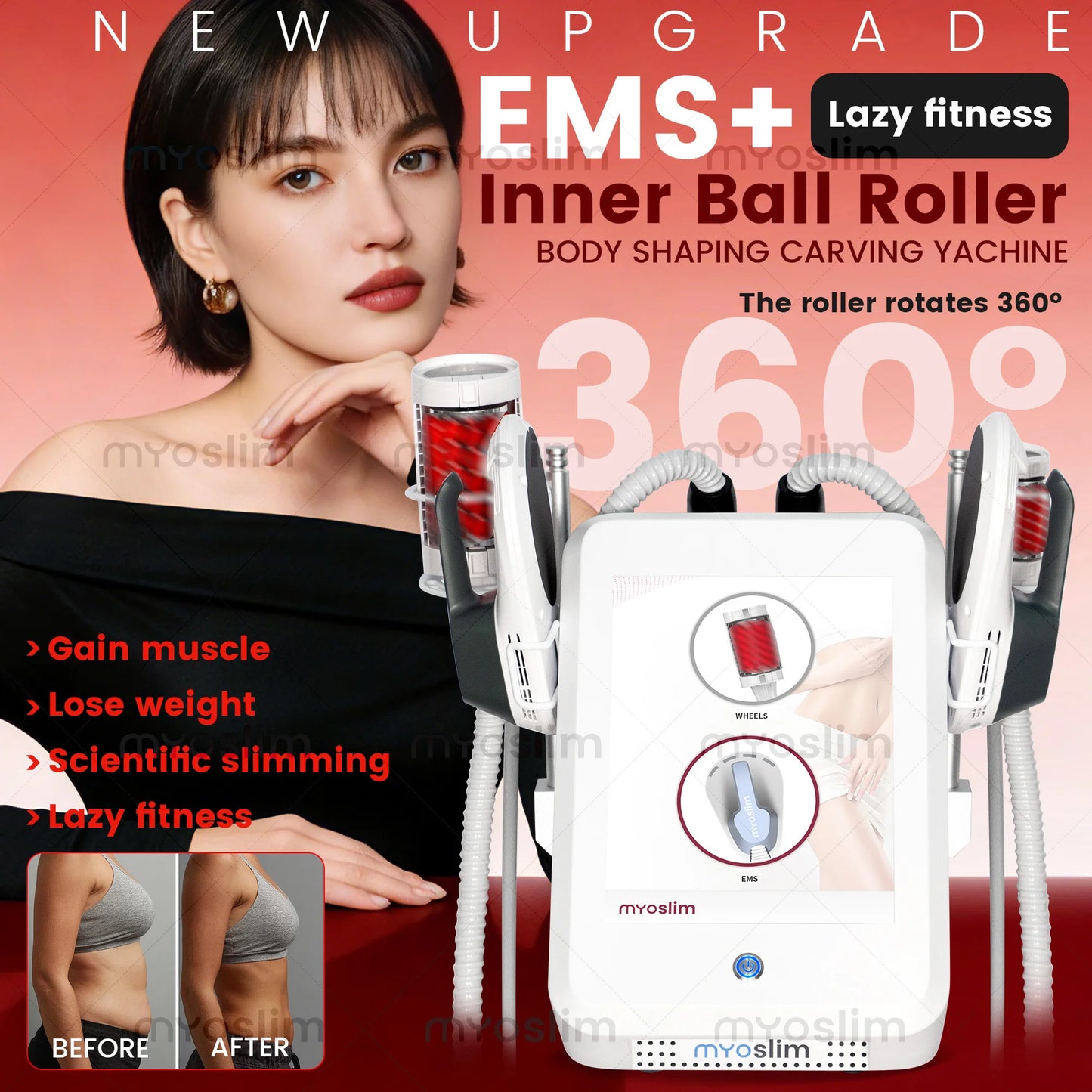EMS Inner Ball Roller Body Shaping Machine 360° Rotation Lazy Fitness Muscle Gain Weight Loss Device
