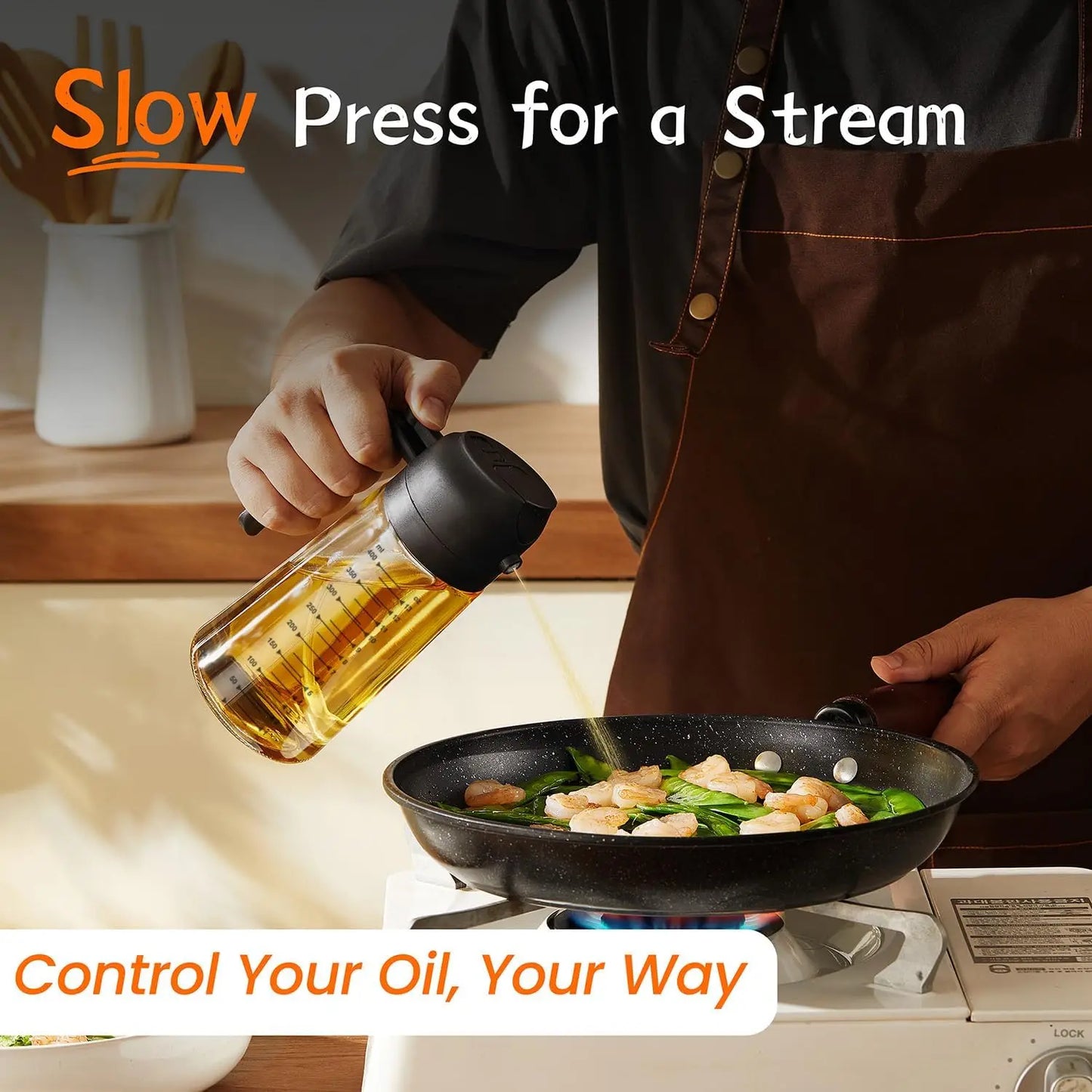 16oz/470ml Glass Olive Oil Sprayer for Cooking – 2 in 1 Olive Oil Dispenser Bottle for Kitchen Gadgets and Air Fryer