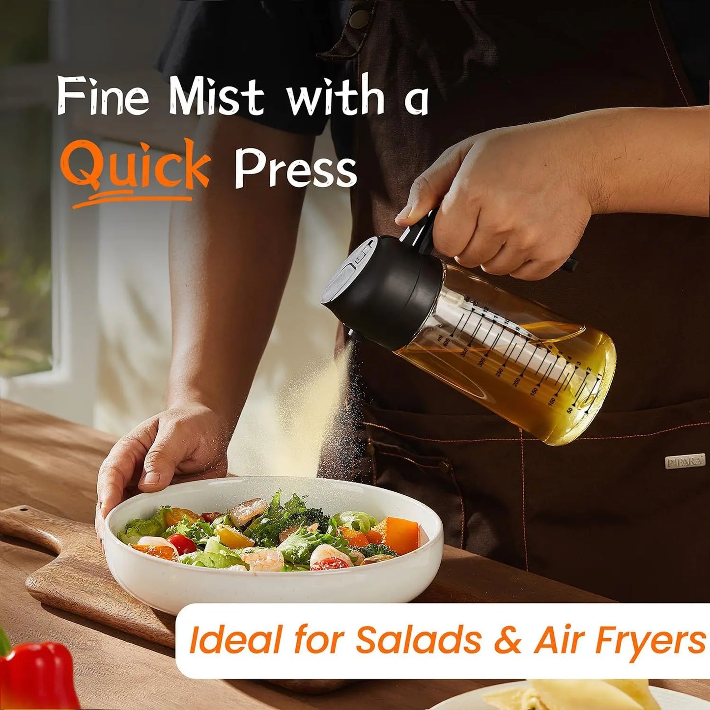 16oz/470ml Glass Olive Oil Sprayer for Cooking – 2 in 1 Olive Oil Dispenser Bottle for Kitchen Gadgets and Air Fryer