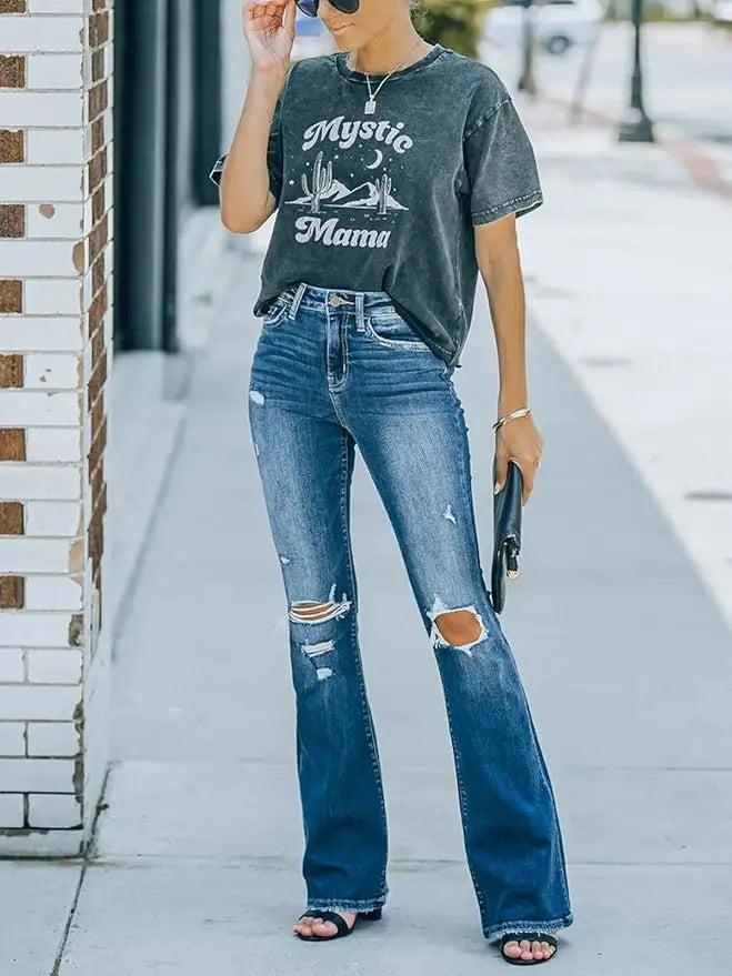 Women's Flare Bell Bottom Jeans High Waisted Wide Leg Bootcut Jeans Stretchy Denim Pants